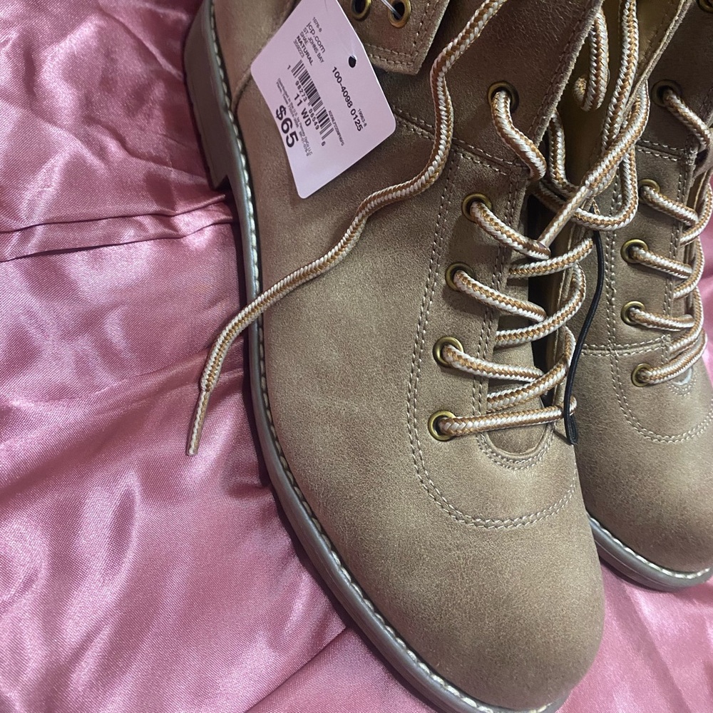 St. John's Bay Tan Lace-Up Ankle Boots - Picture 2 of 6